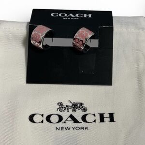 Coach Signature Huggie Pink Enamel Plated Brass Earrings - NWT